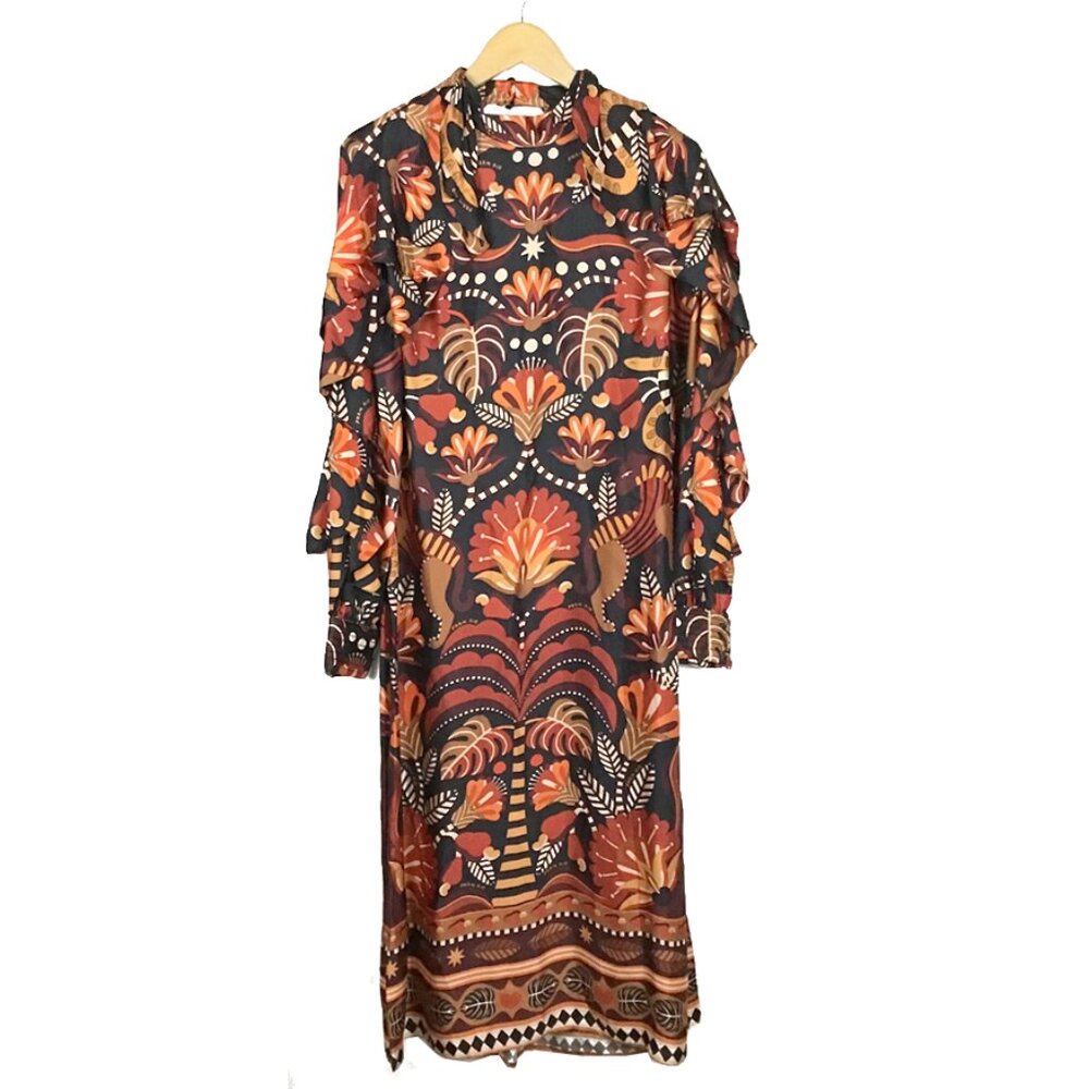 Farm Rio Red Nature Beauty Scarf Backless Midi Dress - Picture 6 of 16